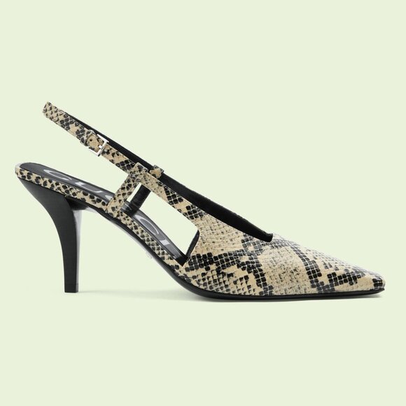 GUCCI SHOES MID HEEL SLINGBACK PUMPS PYTHON PRINT LEATHER G LOGO sz 41 11 - Picture 4 of 15